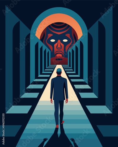 The persons innermost traumas and fears are reflected in the seemingly endless corridors of the mind maze.. Vector illustration