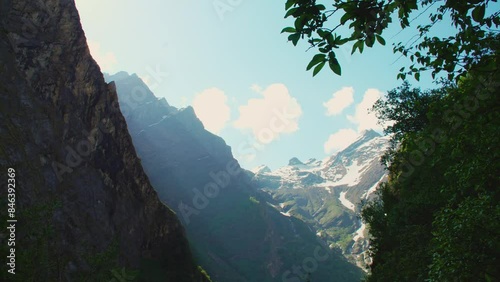 Hemkund Sahib Snow peaks mountain view at Valley of Flowers, Nanda Devi National Park, World Unesco Heritage 