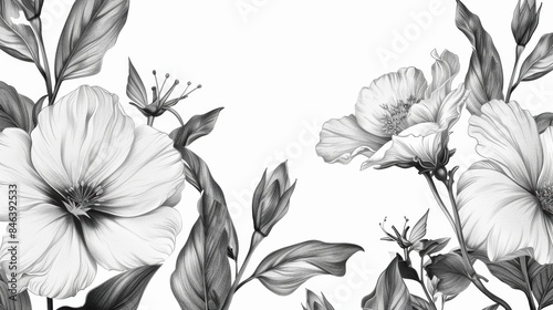 2D Hand-drawn floral illustrations in black and white