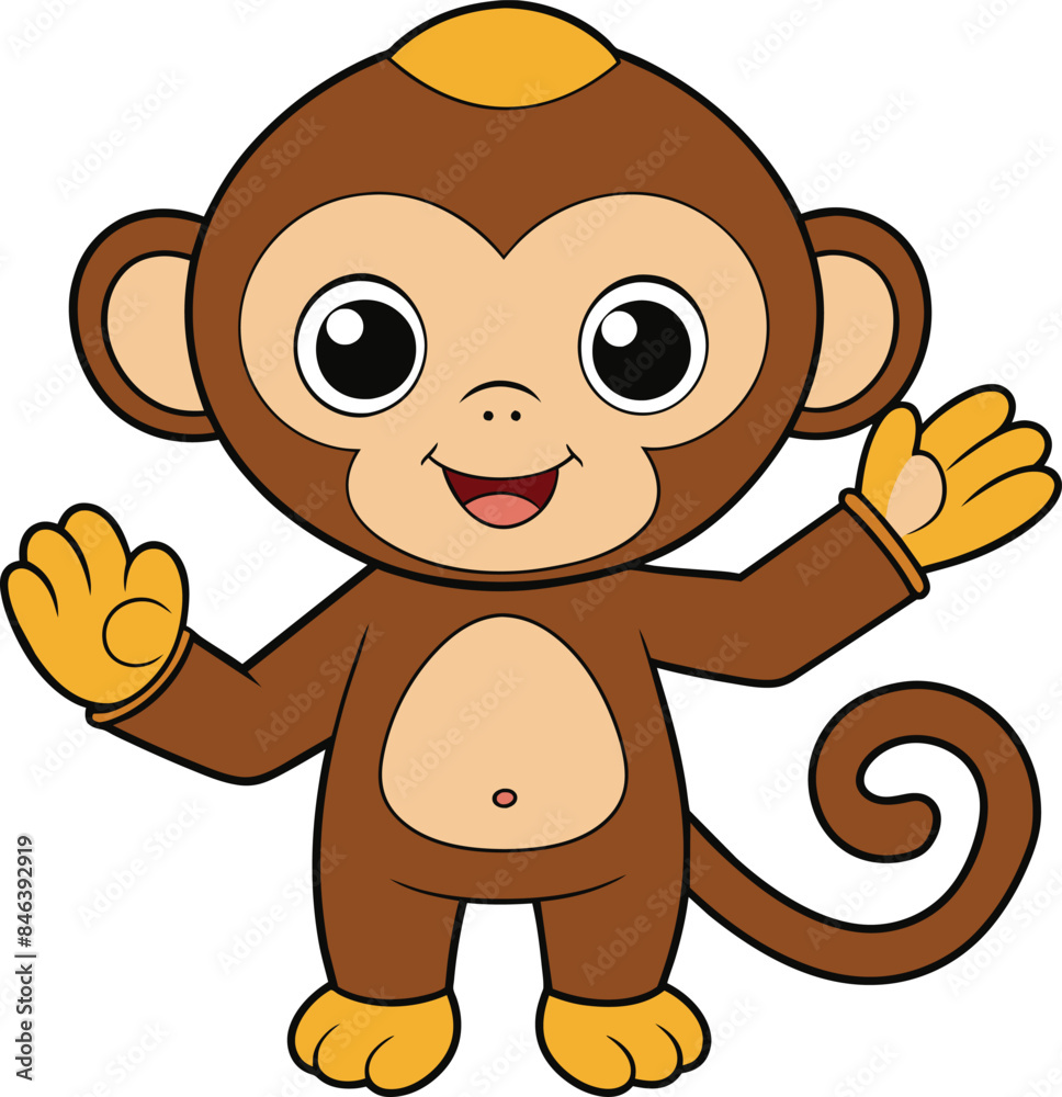 Obraz premium Cute monkey waving vector