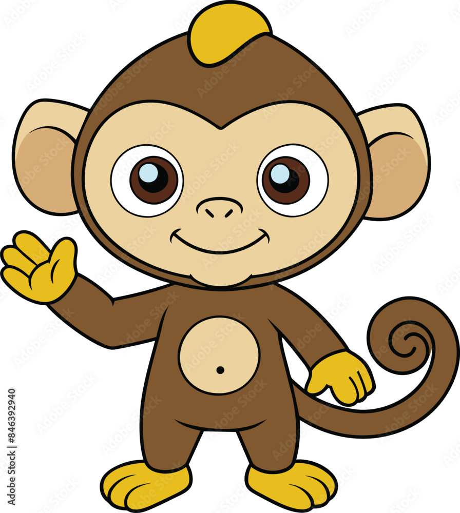 Obraz premium Cute monkey waving vector