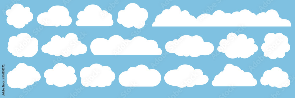 Set of cartoon cloud in a flat design. White cloud collection. Set of cartoon cloud in a flat design. White cloud collection.