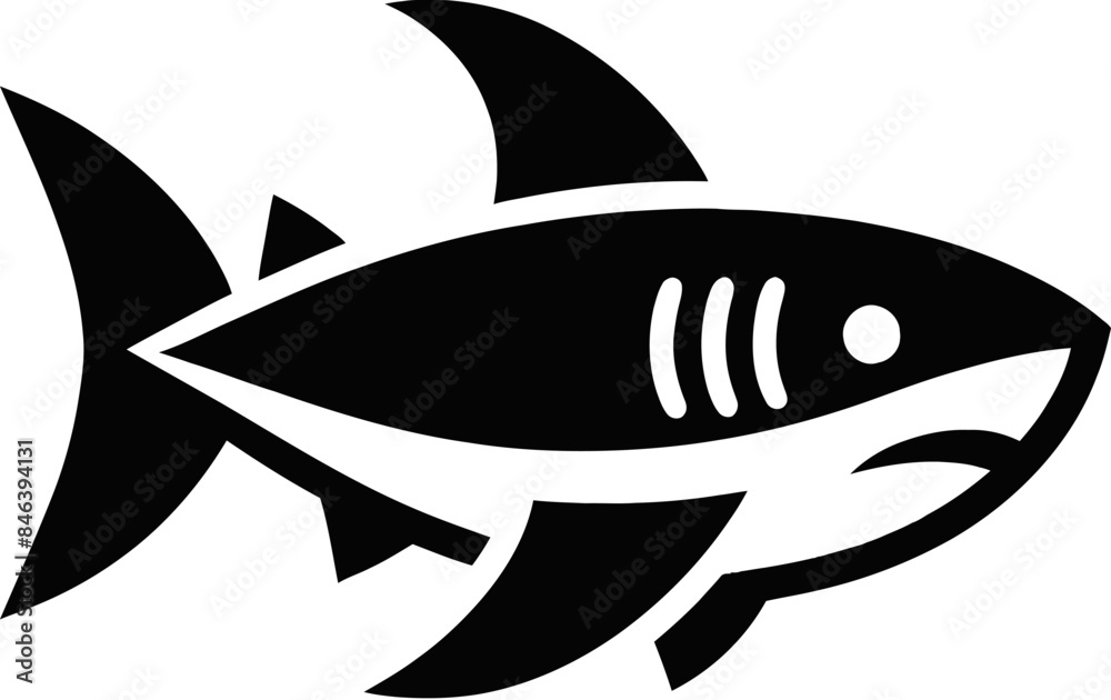 Black and White Stylized Shark Silhouette - A Minimalist Symbol of Power and Grace Black and White Stylized Shark Silhouette - A Minimalist Symbol of Power and Grace