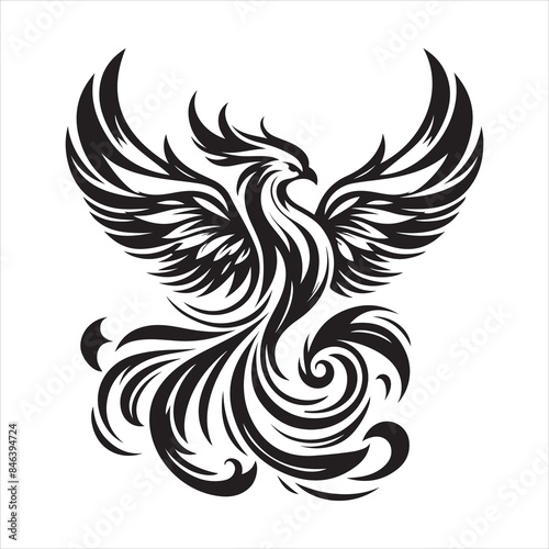 Phoenix Bird Black Silhouette. Phoenix Logo designs template vector illustration.