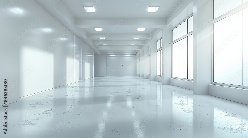 Corner of a white empty laboratory, clean and minimalist style. High resolution, volumetric lighting, white background, no shadows. Generative AI. Corner of a white empty laboratory, clean and minimalist style. High resolution, volumetric lighting, white background, no shadows. Generative AI.