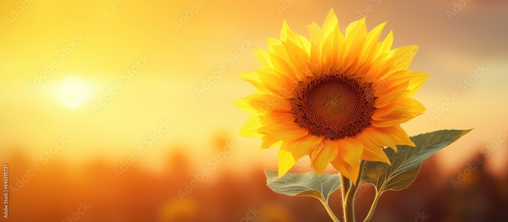 Obraz premium A vibrant sunflower basking in the warm glow of the rising sun creating a captivating copy space image