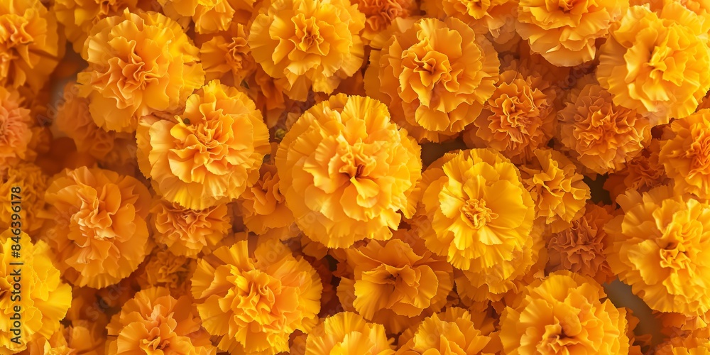 This captivating image captures a detailed close-up of a multitude of bright yellow marigold flowers in full bloom, exuding warmth and the beauty of nature. This captivating image captures a detailed close-up of a multitude of bright yellow marigold flowers in full bloom, exuding warmth and the beauty of nature.