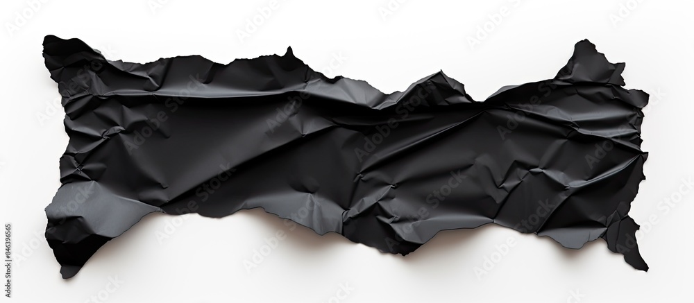 A torn piece of black paper is shown in the picture with a plain white background as a copy space image A torn piece of black paper is shown in the picture with a plain white background as a copy space image