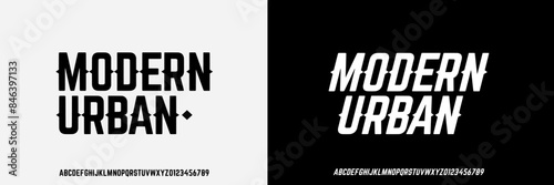 Modern urban, Condensed Font. Alphabet Uppercase . Number Ampersand Typography urban style condensed fonts for fashion, sport, technology, digital, music, movie, logo design, vector illustration