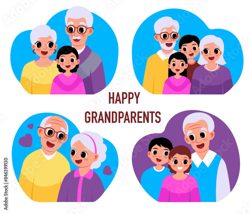Family set of portraits of grandparents with grandchildren logo in vector