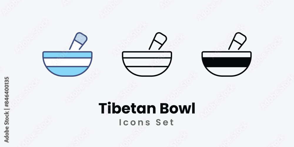 Tibetan Bowl icons vector set stock illustration Tibetan Bowl icons vector set stock illustration