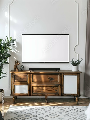 TV mockup background with lcd tv with flat white screen fixed on a wall