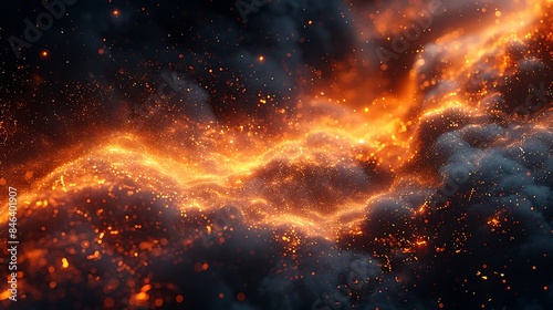 orange particles swirling in chaotic patterns on a black background