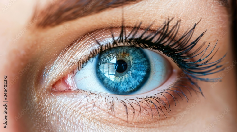 blue iris encircled by a building reflection in the pupil blue iris encircled by a building reflection in the pupil