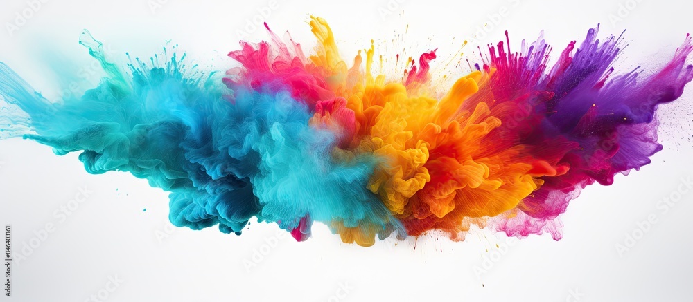 A colorful powder explosion captures attention against a white backdrop creating an abstract and dynamic image with copy space A colorful powder explosion captures attention against a white backdrop creating an abstract and dynamic image with copy space