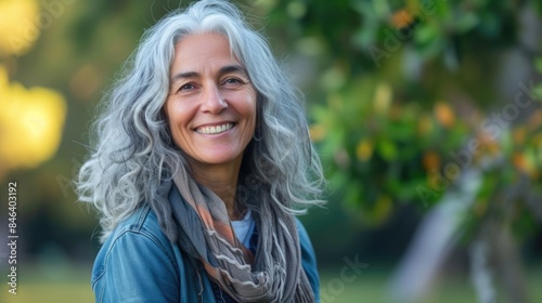 Radiant Senior Woman with Grey Hair Enjoying Nature