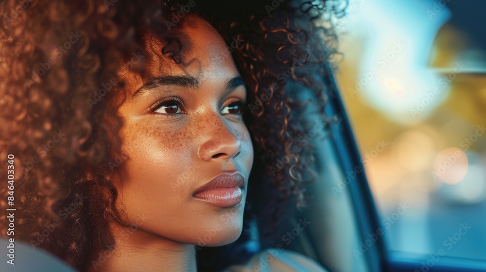 Ethereal Beauty: Young Afro-Textured Haired Woman in Car at Night Ethereal Beauty: Young Afro-Textured Haired Woman in Car at Night