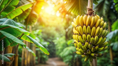 Wallpaper Mural Banana Bunch Blur: A tropical blurred background with a bunch of bananas on a tree.
 Torontodigital.ca