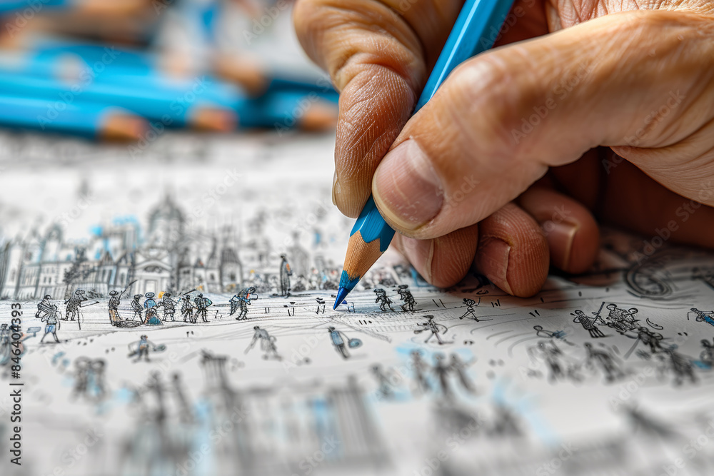An animator drawing characters that step off the page. Concept of vivid imagination. Generative Ai. An animator drawing characters that step off the page. Concept of vivid imagination. Generative Ai.