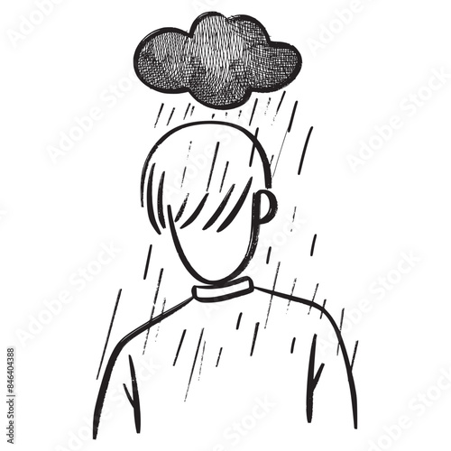 hand drawn confusion concept. people with anxiety are surrounded by thoughts Mental disorders and chaos in consciousness, find answers. vector illustration.