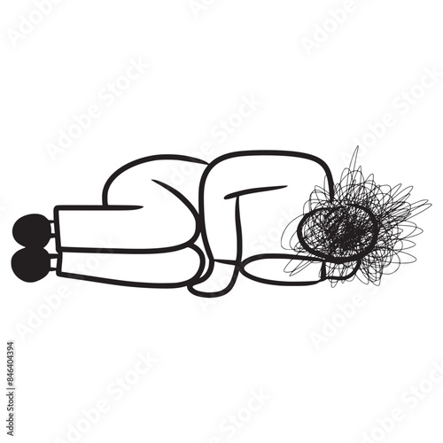 hand drawn confusion concept. people with anxiety are surrounded by thoughts Mental disorders and chaos in consciousness, find answers. vector illustration.