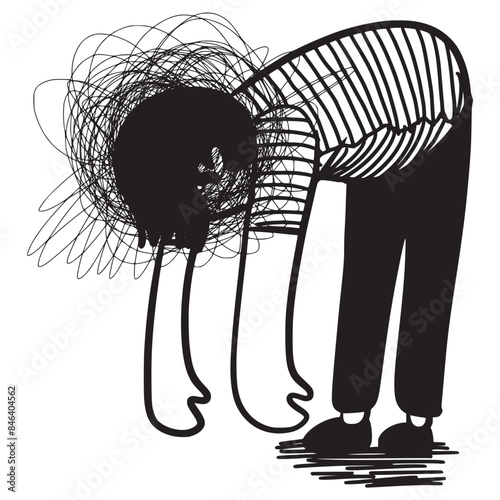 hand drawn confusion concept. people with anxiety are surrounded by thoughts Mental disorders and chaos in consciousness, find answers. vector illustration.