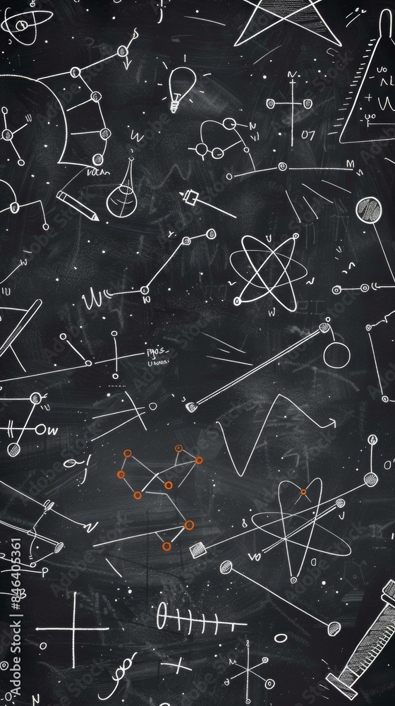 School board with chalk drawing math and chemical formulas, AI generated School board with chalk drawing math and chemical formulas, AI generated