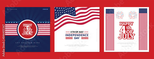 Happy 4th of july three social media post design usa, america, indenpendence, day, banner, red, blue, star, vector illustration