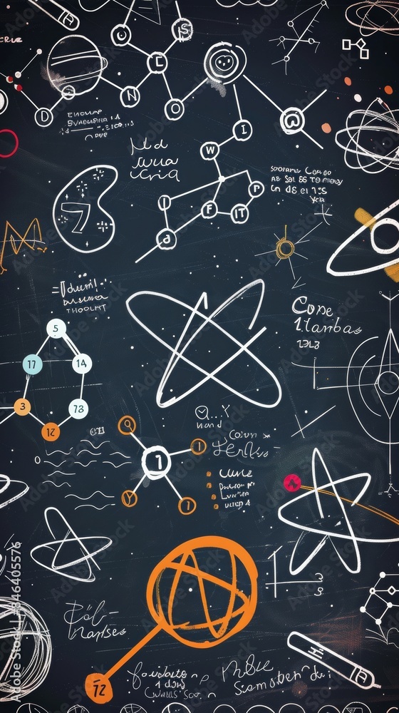 School board with chalk drawing math and chemical formulas, AI generated School board with chalk drawing math and chemical formulas, AI generated