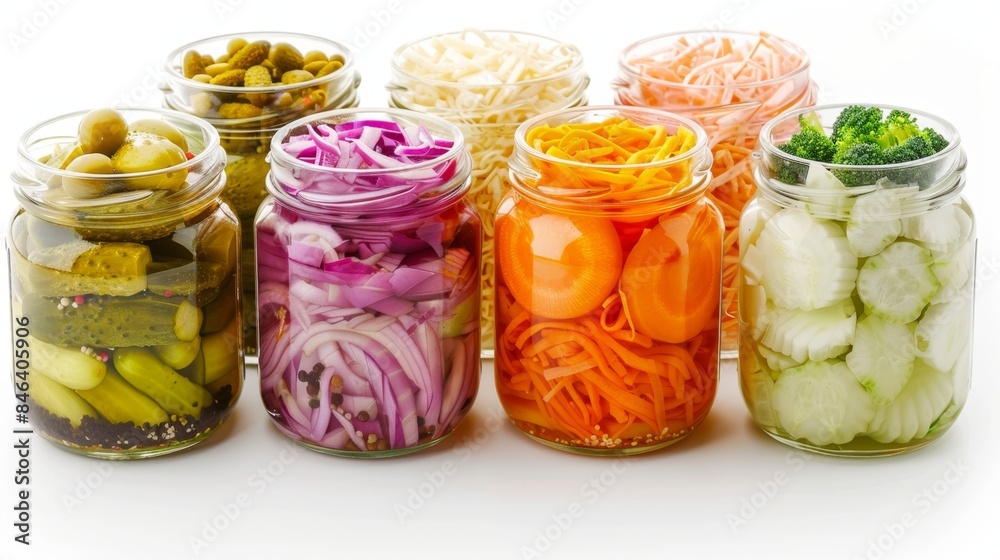 Assorted Homemade Pickled Vegetables in Glass Jars Assorted Homemade Pickled Vegetables in Glass Jars