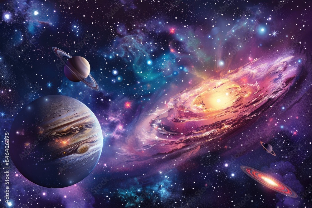Fototapeta premium A colorful space scene with a large planet in the center
