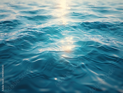 Realistic water surface overlay, detailed ripples and caustic light effects, crystal-clear water surface, luxury and serenity concept for branding, copyspace © Thitiphan