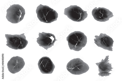 Realistic holes burn in paper with brown edges and flames isolated on transparent background	