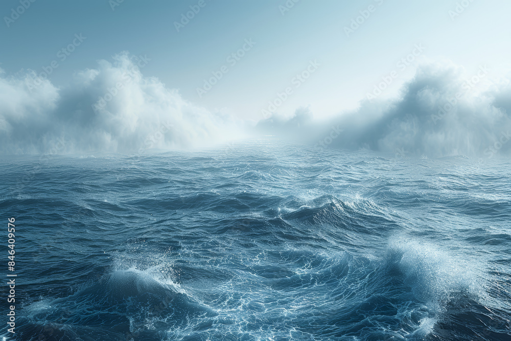 Obraz premium A turbulent ocean meeting a tranquil lake. Concept of chaos vs. peace. Generative Ai.