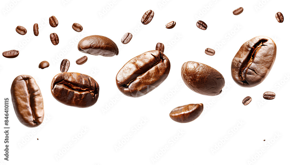 Coffee beans floating isolated on transparent background Coffee beans floating isolated on transparent background