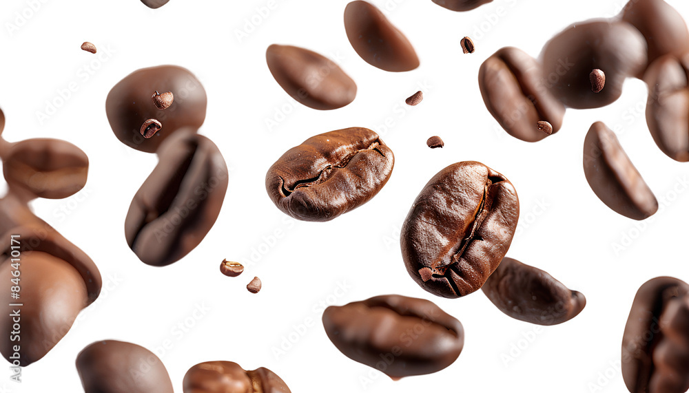 Fototapeta premium Coffee beans floating isolated on transparent background