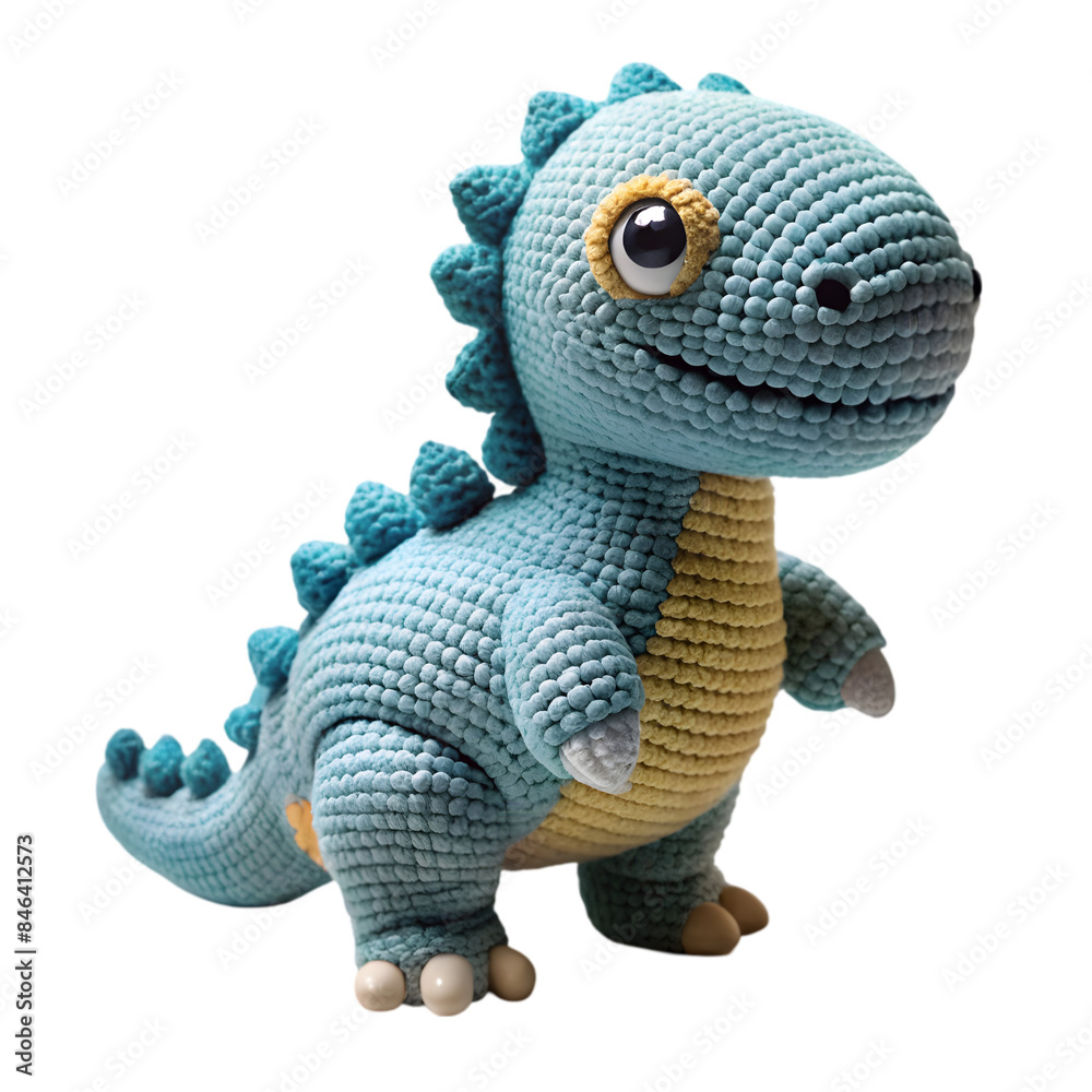 Naklejka premium cute crocheted dinosaur doll, on a transparent background. Generative AI