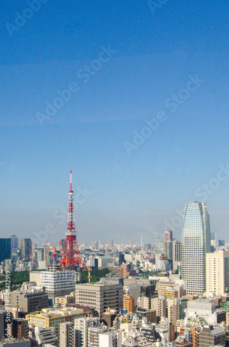 City skyline of Tokyo with a view of the tokyo tower