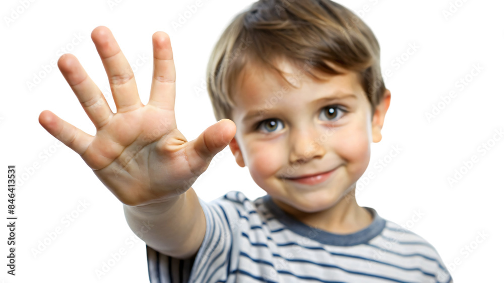 A cheerful portrait of a little boy showing his finger with joy A cheerful portrait of a little boy showing his finger with joy