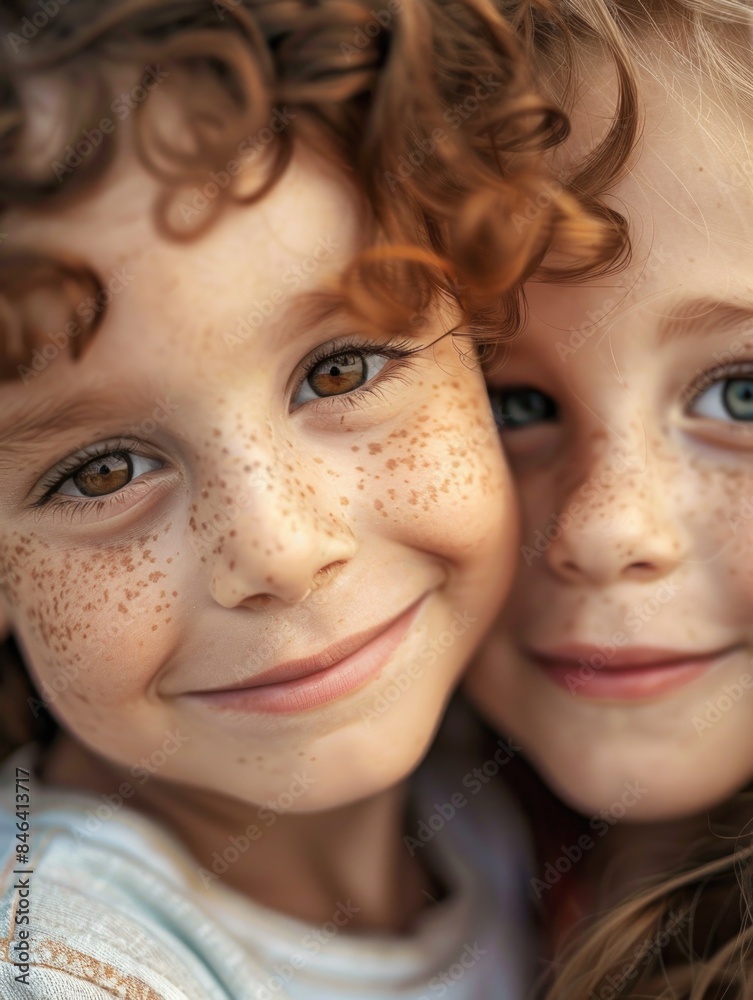 Two children with red hair and freckles are smiling at the camera Two children with red hair and freckles are smiling at the camera