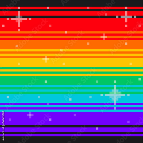 Pixel Art Style, Pride Rainbow Beam Background with Blinking Glitters