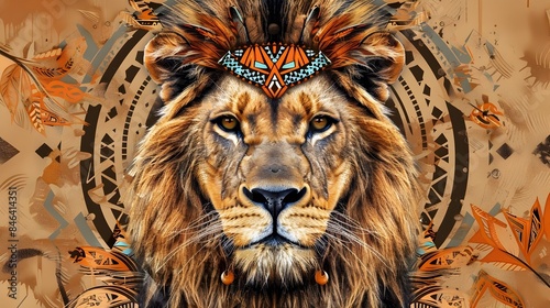 Boho Themed Lioness with Fe...
