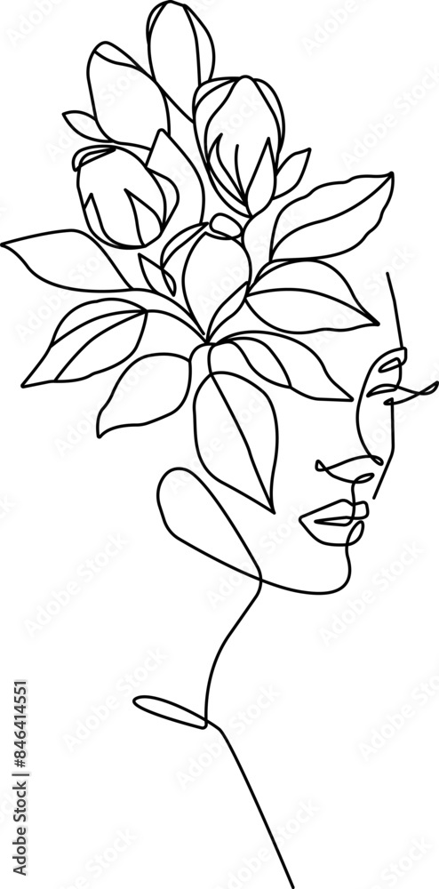 Woman Head with Flowers Creative Line Art Drawing. Minimal Linear Art of Woman Face with Flowers. Beauty Line Drawing of Abstract Woman Head for Trendy Minimal or Boho Design. Vector Illustration Woman Head with Flowers Creative Line Art Drawing. Minimal Linear Art of Woman Face with Flowers. Beauty Line Drawing of Abstract Woman Head for Trendy Minimal or Boho Design. Vector Illustration