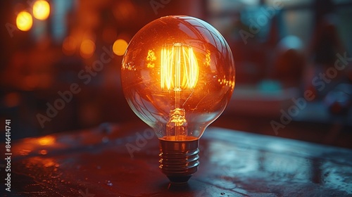 Close-up of a filament inside a turned-on incandescent light bulb, radiating warmth and illumination