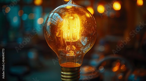 Close-up of a filament inside a turned-on incandescent light bulb, radiating warmth and illumination