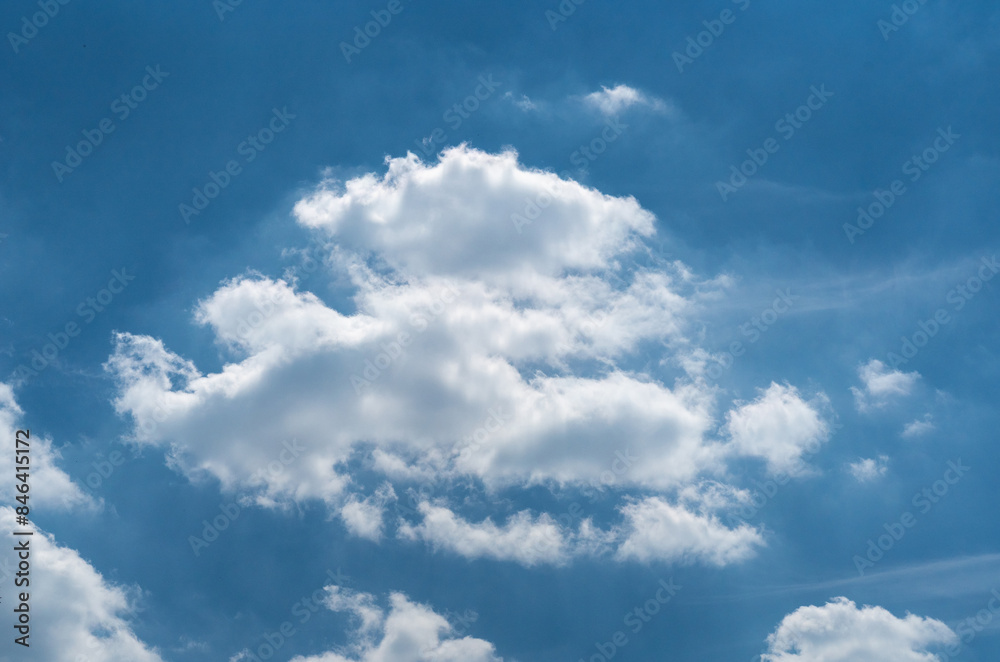 Fototapeta premium Blue Sky with White Clouds, Sunny Cloudy Sky Texture Background, Fluffy Clouds Pattern, Sunny Cumulus