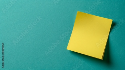 Yellow green sticky notepad, minimalistic concept, solid background, top-down view, studio lighting, raw style