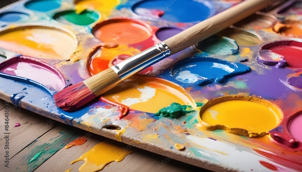 Fototapeta premium A close-up of a painter's palette filled with vibrant colors. 