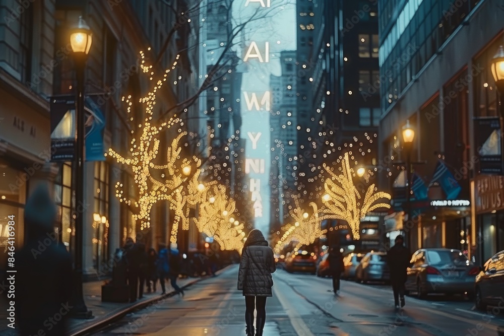 Futuristic cityscape with AI elements, representing advanced technology and urban innovation Futuristic cityscape with AI elements, representing advanced technology and urban innovation