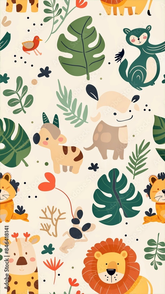 Cute pattern background, animal cartoon image